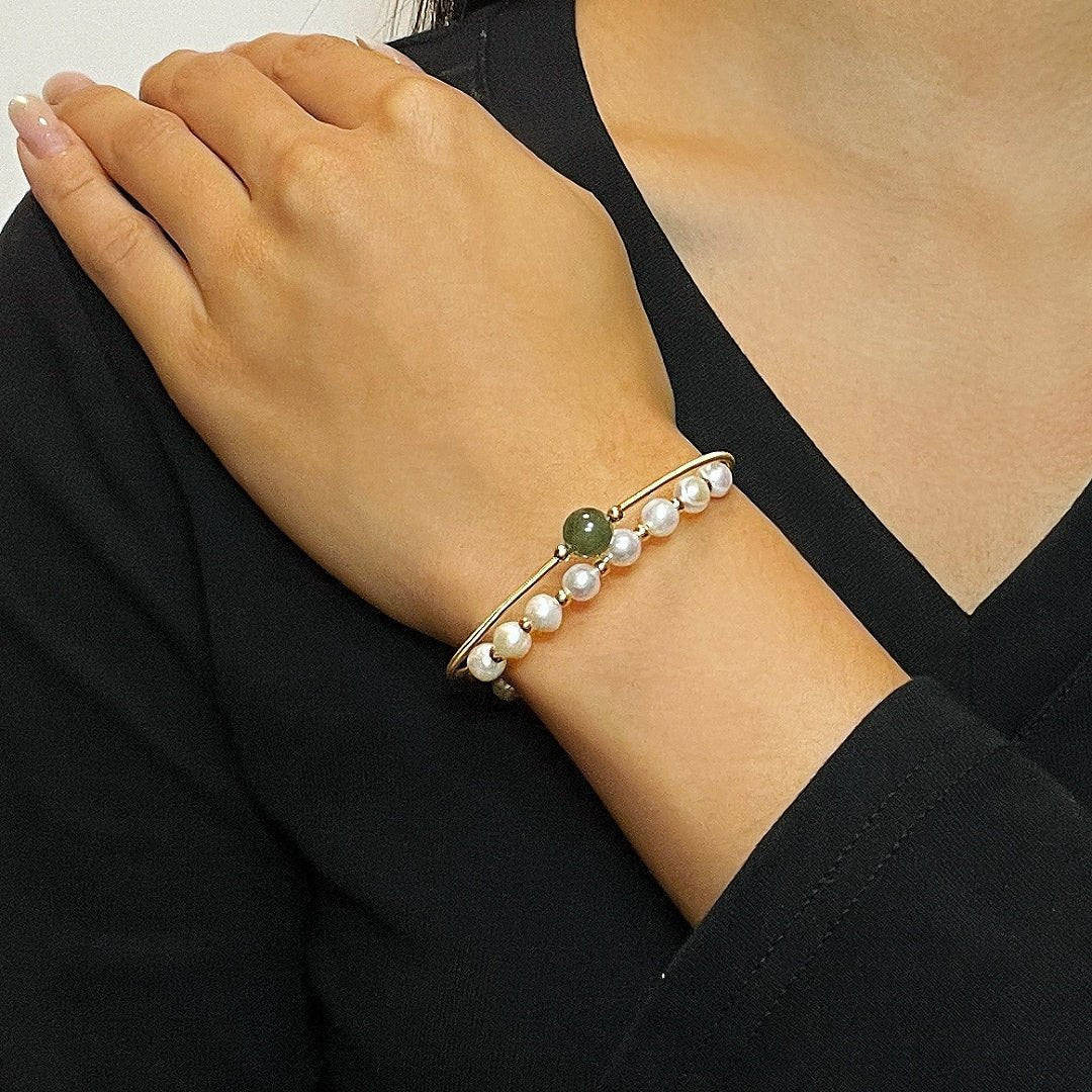 Bracelet Jade Néphrite et Perle – Bijou Naturel - Biloria
