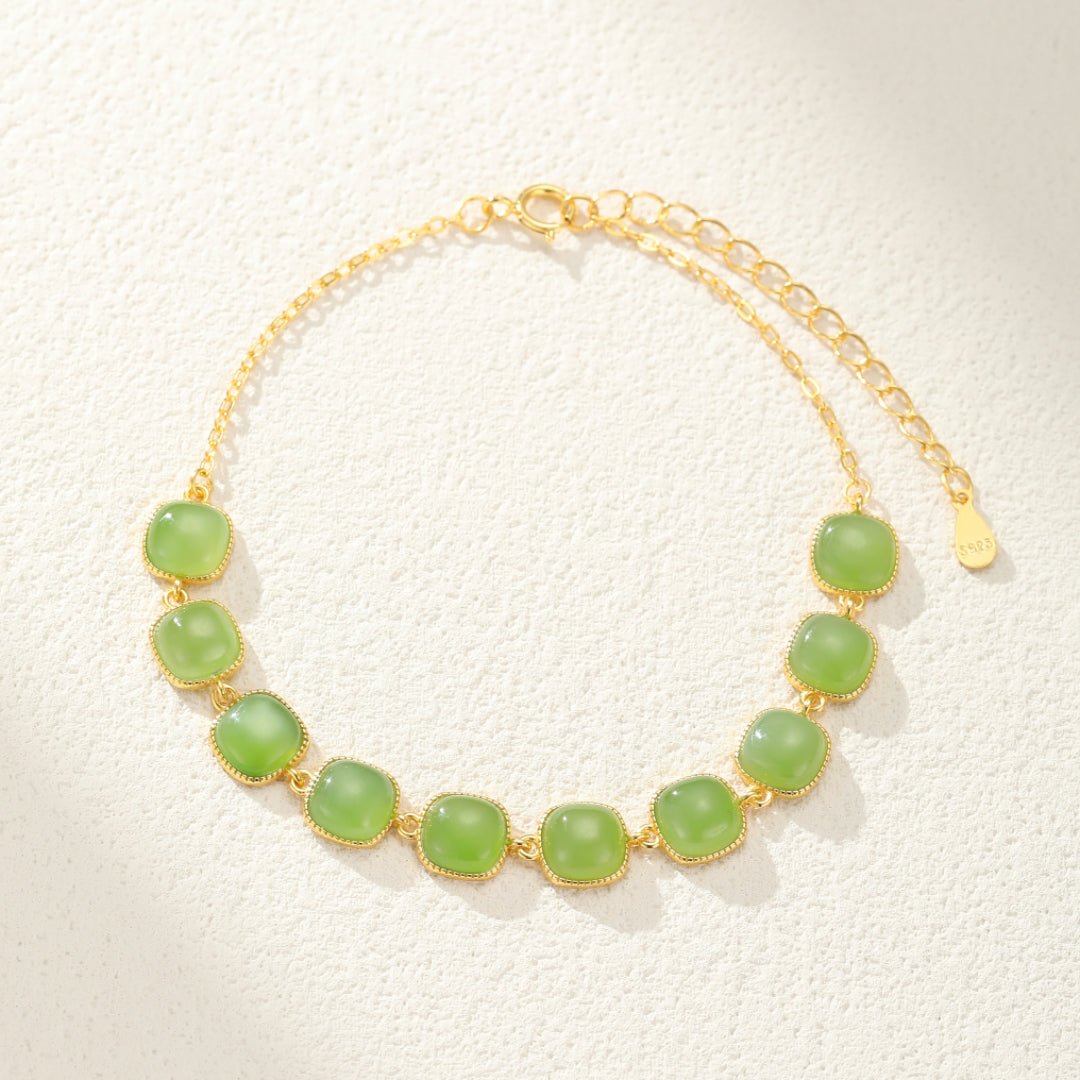 Bracelet Jade Perle de Lumière en Argent Plaqué Or - Biloria