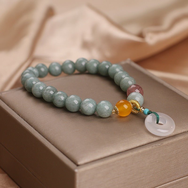 Bracelet Jade Vert et Blanc 8mm - Fait Main - Biloria