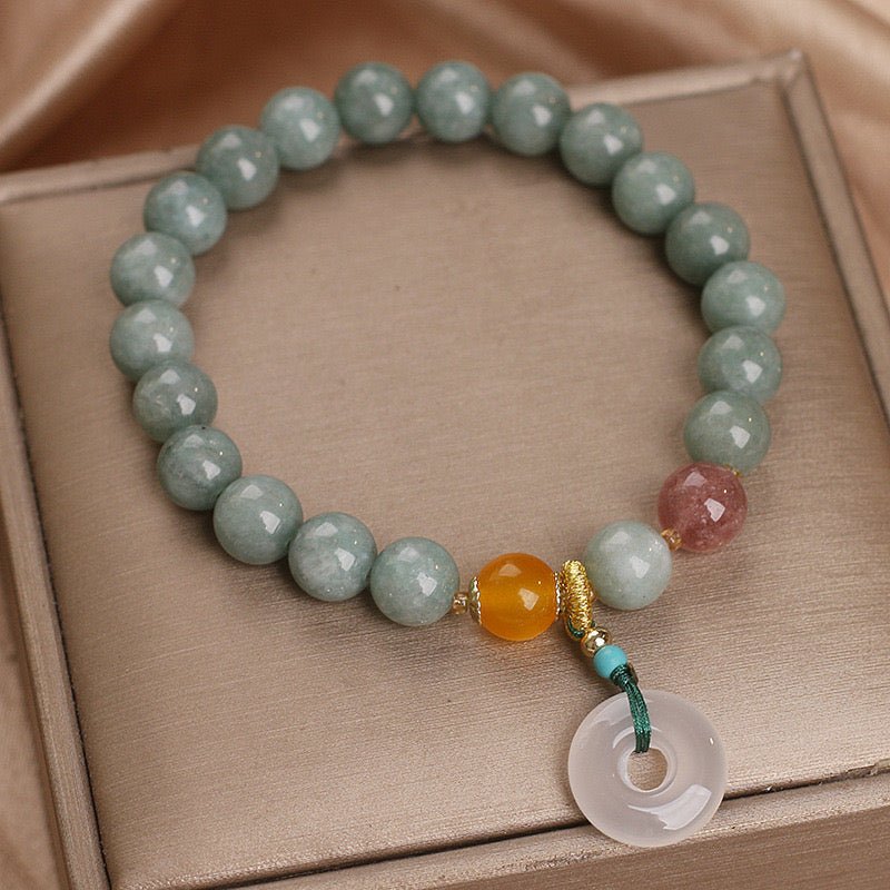 Bracelet Jade Vert et Blanc 8mm - Fait Main - Biloria