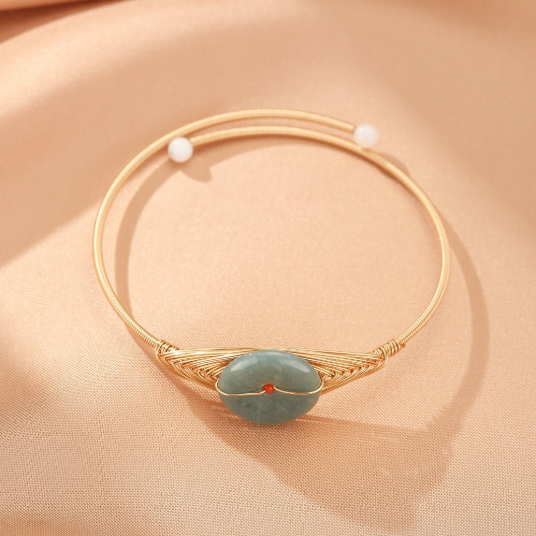 Bracelet Jadéite Jonc 15 mm Plaqué Or 14K – Cadeau Harmonie - Biloria