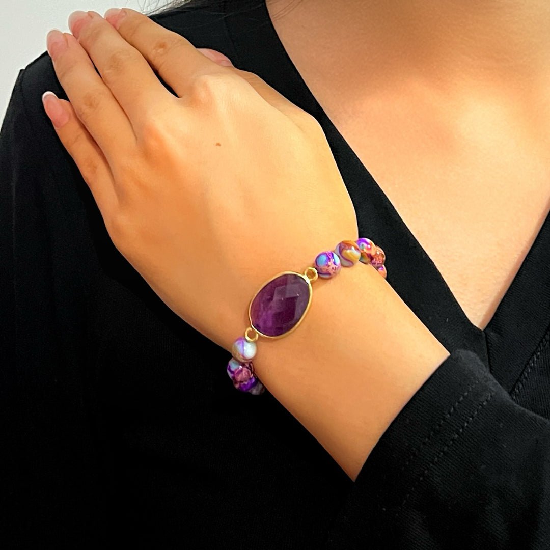 Bracelet Jaspe Violet Marbré - Pierre d'Équilibre et Protection - Biloria