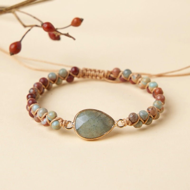 Bracelet Labradorite Jaspe Ajustable – Vitalité - Biloria