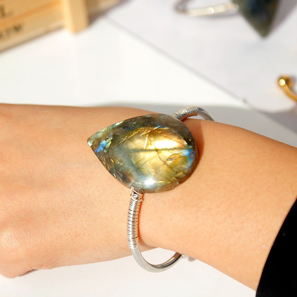 Bracelet Labradorite Jonc Protection Vitalité Pierre Naturelle - Biloria
