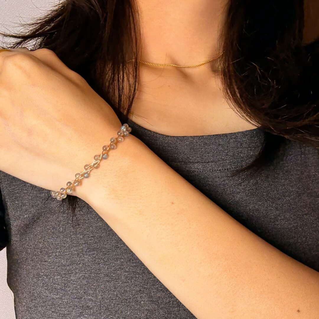 Bracelet Labradorite Luna Argent Plaqué Or Protection Intuition - Biloria