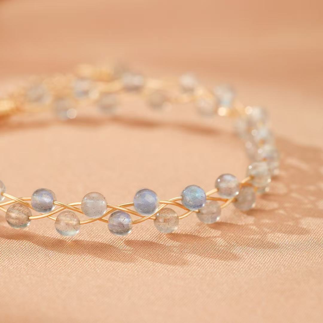 Bracelet Labradorite Luna Argent Plaqué Or Protection Intuition - Biloria