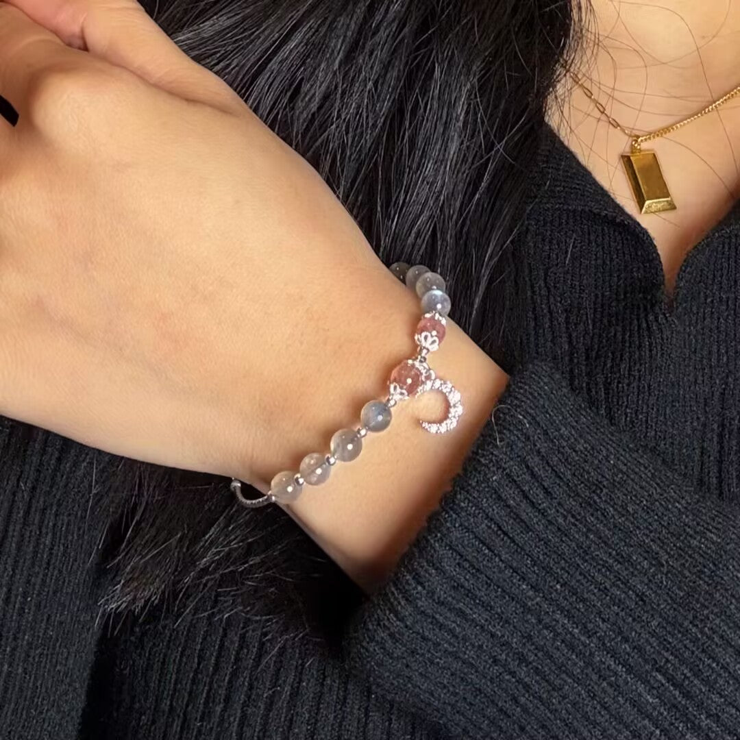 Bracelet Labradorite Quartz Fraise Argent 925 Bien-être - Biloria