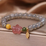 Bracelet Labradorite Quartz Fraise Feuille Dorée - Énergie Céleste - Biloria