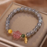 Bracelet Labradorite Quartz Fraise Feuille Dorée - Énergie Céleste - Biloria