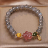 Bracelet Labradorite Quartz Fraise Feuille Dorée - Énergie Céleste - Biloria