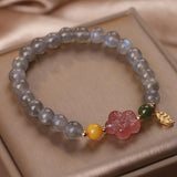 Bracelet Labradorite Quartz Fraise Feuille Dorée - Énergie Céleste - Biloria