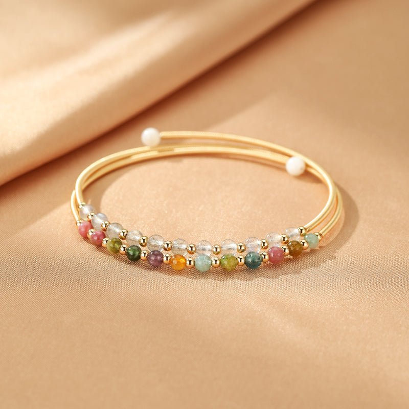 Bracelet Labradorite Tourmaline Or 14K Pierres Fines - Biloria