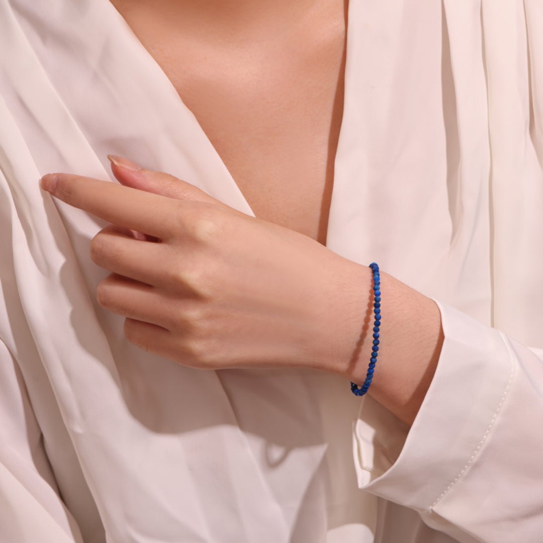 Bracelet Lapis Lazuli 3mm sur chaîne ajustable - Biloria