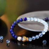 Bracelet Lapis Lazuli Aigue Marine Poisson de Bonheur 6mm - Biloria