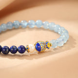 Bracelet Lapis Lazuli Aigue Marine Poisson de Bonheur 6mm - Biloria