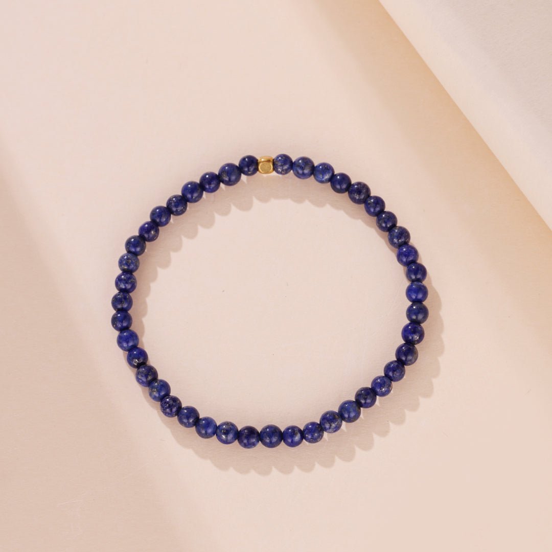 Bracelet Lapis Lazuli Aura Bleue 4mm Bijou Artisanal Fait Main - Biloria
