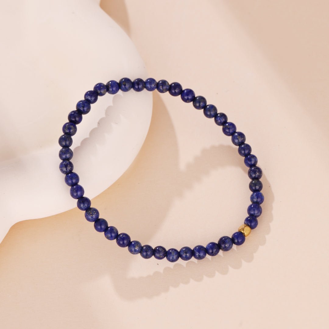 Bracelet Lapis Lazuli Aura Bleue 4mm Bijou Artisanal Fait Main - Biloria