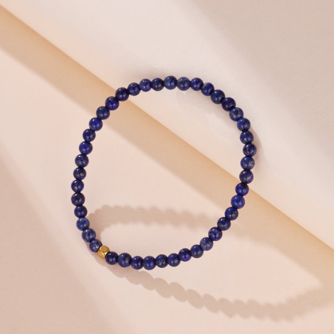 Bracelet Lapis Lazuli Aura Bleue 4mm Bijou Artisanal Fait Main - Biloria