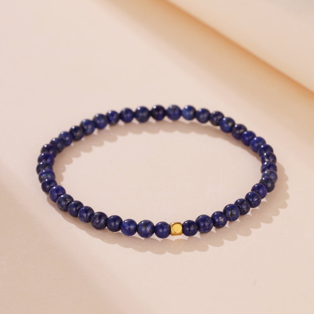 Bracelet Lapis Lazuli Aura Bleue 4mm Bijou Artisanal Fait Main - Biloria