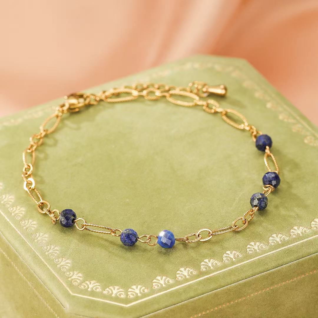 Bracelet Lapis-Lazuli Doré pour Clarté Mentale - Biloria