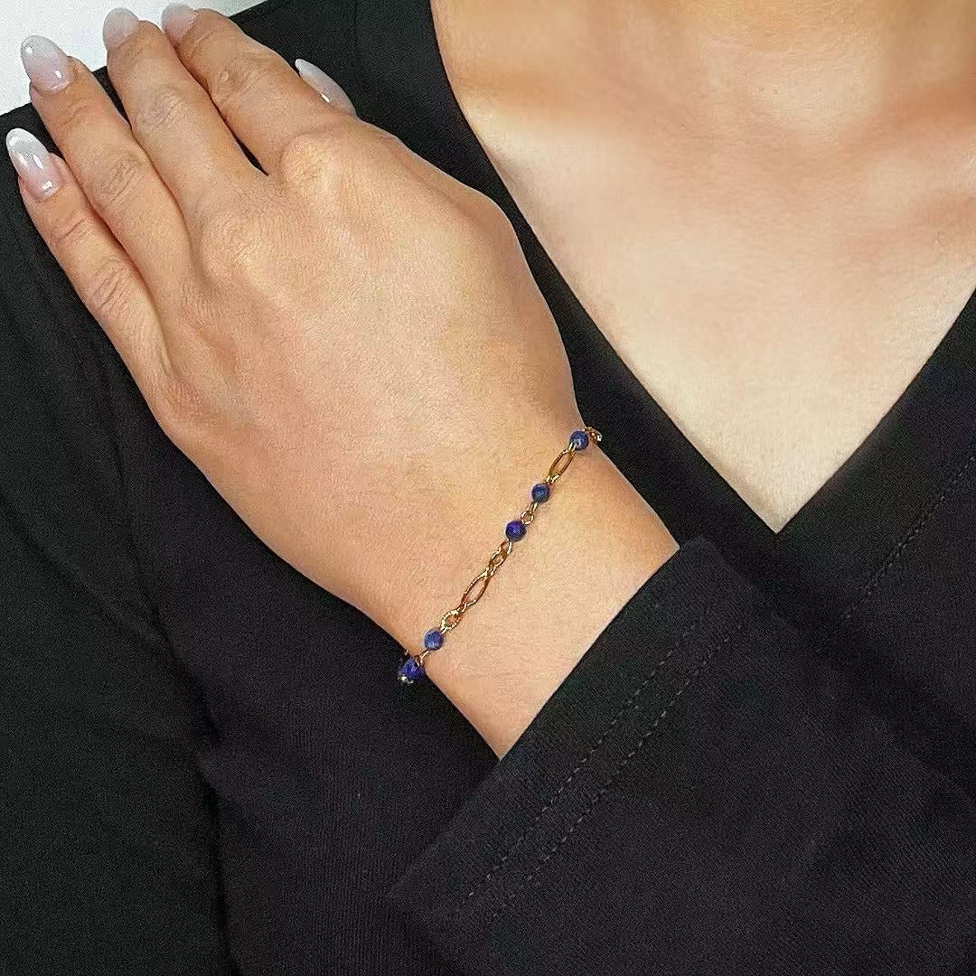 Bracelet Lapis-Lazuli Doré pour Clarté Mentale - Biloria