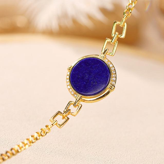 Bracelet Lapis Lazuli Mandala en Argent Plaqué Or - Biloria