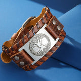 Bracelet Large Arbre de Vie Celtique en Cuir Tressé - Biloria