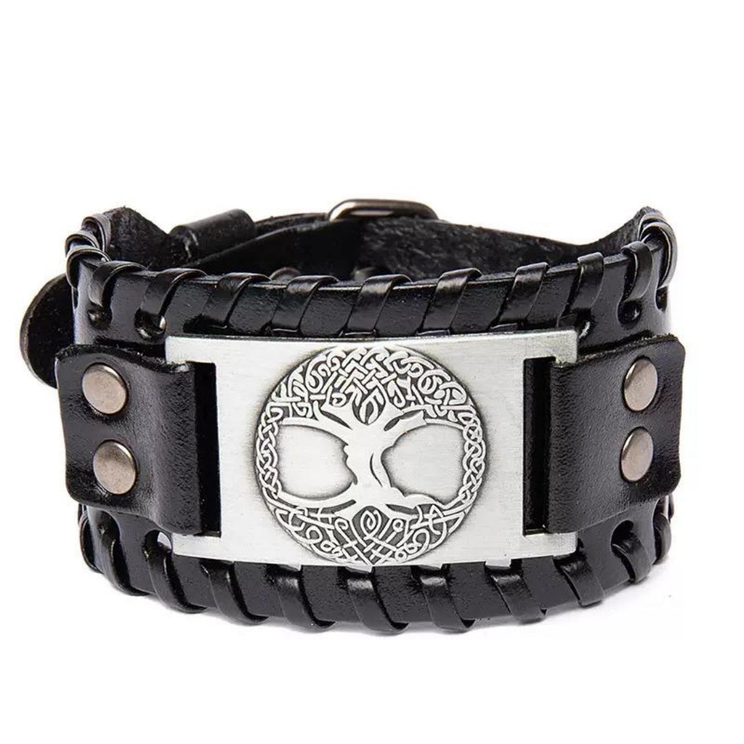 Bracelet Large Arbre de Vie Celtique en Cuir Tressé - Biloria