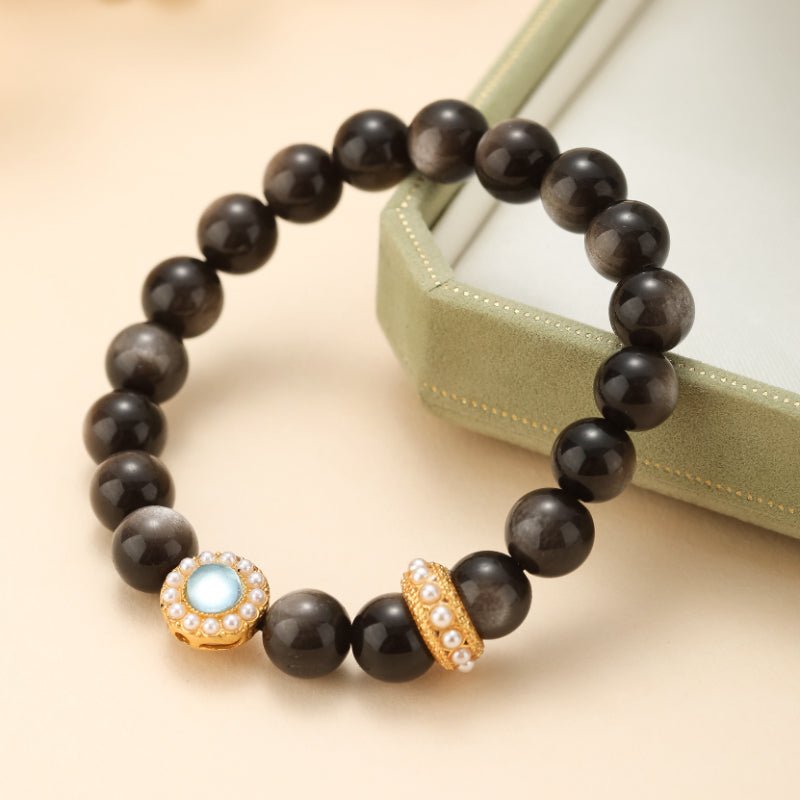 Bracelet lithothérapie Obsidienne et Aigue Marine - Biloria