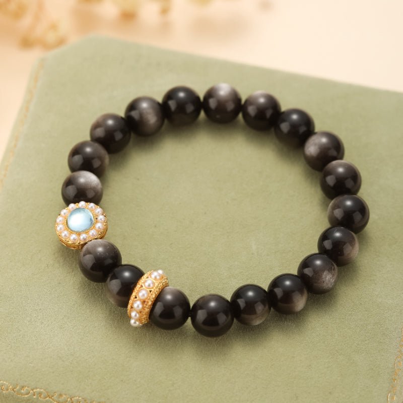 Bracelet lithothérapie Obsidienne et Aigue Marine - Biloria