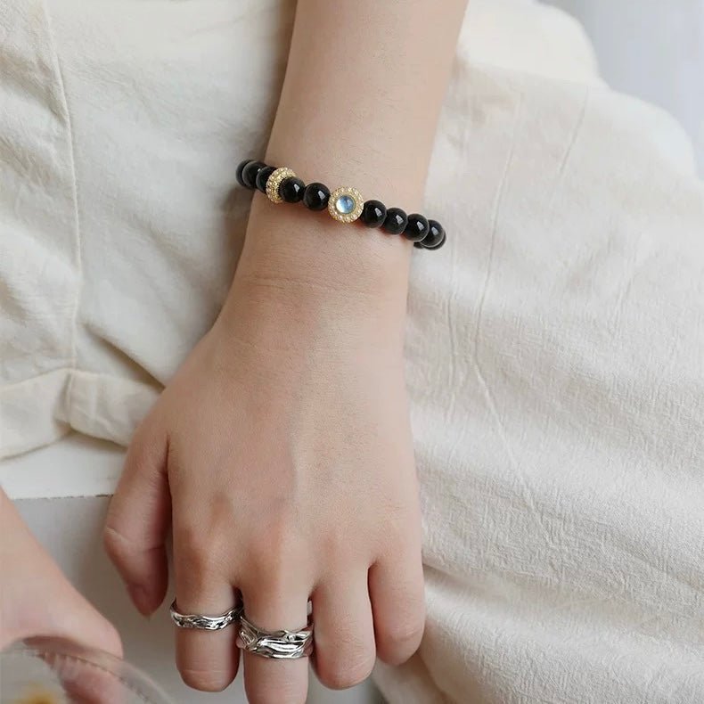Bracelet lithothérapie Obsidienne et Aigue Marine - Biloria