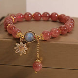 Bracelet lithothérapie Quartz Fraise Cristal de Roche Fleur Cosmique - Biloria