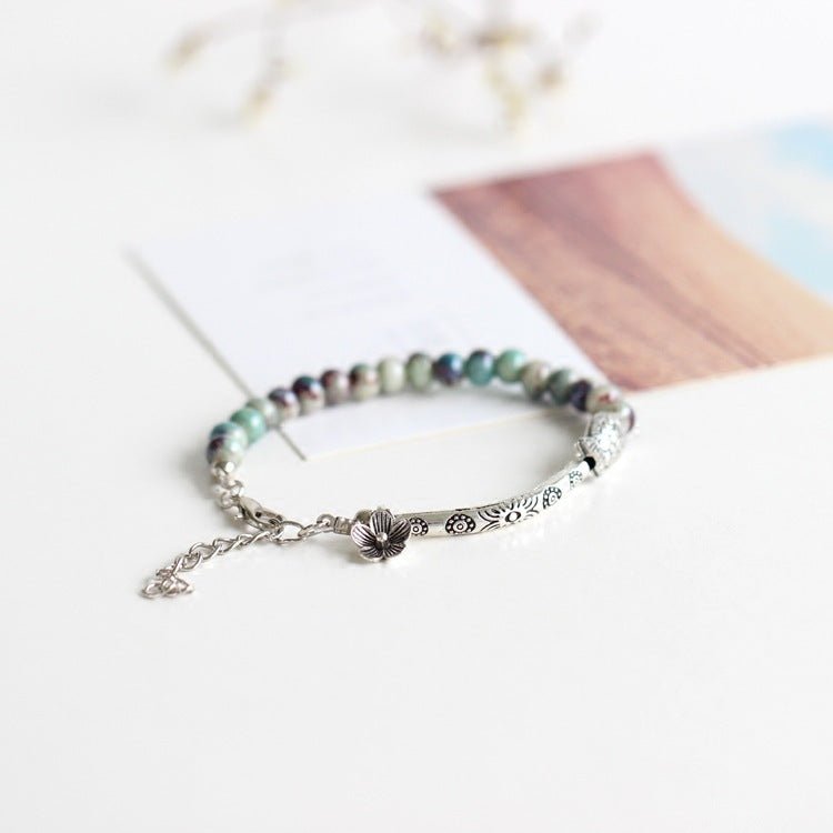Bracelet Lotus Jaspe Poisson Argenté Protection Sagesse - Biloria