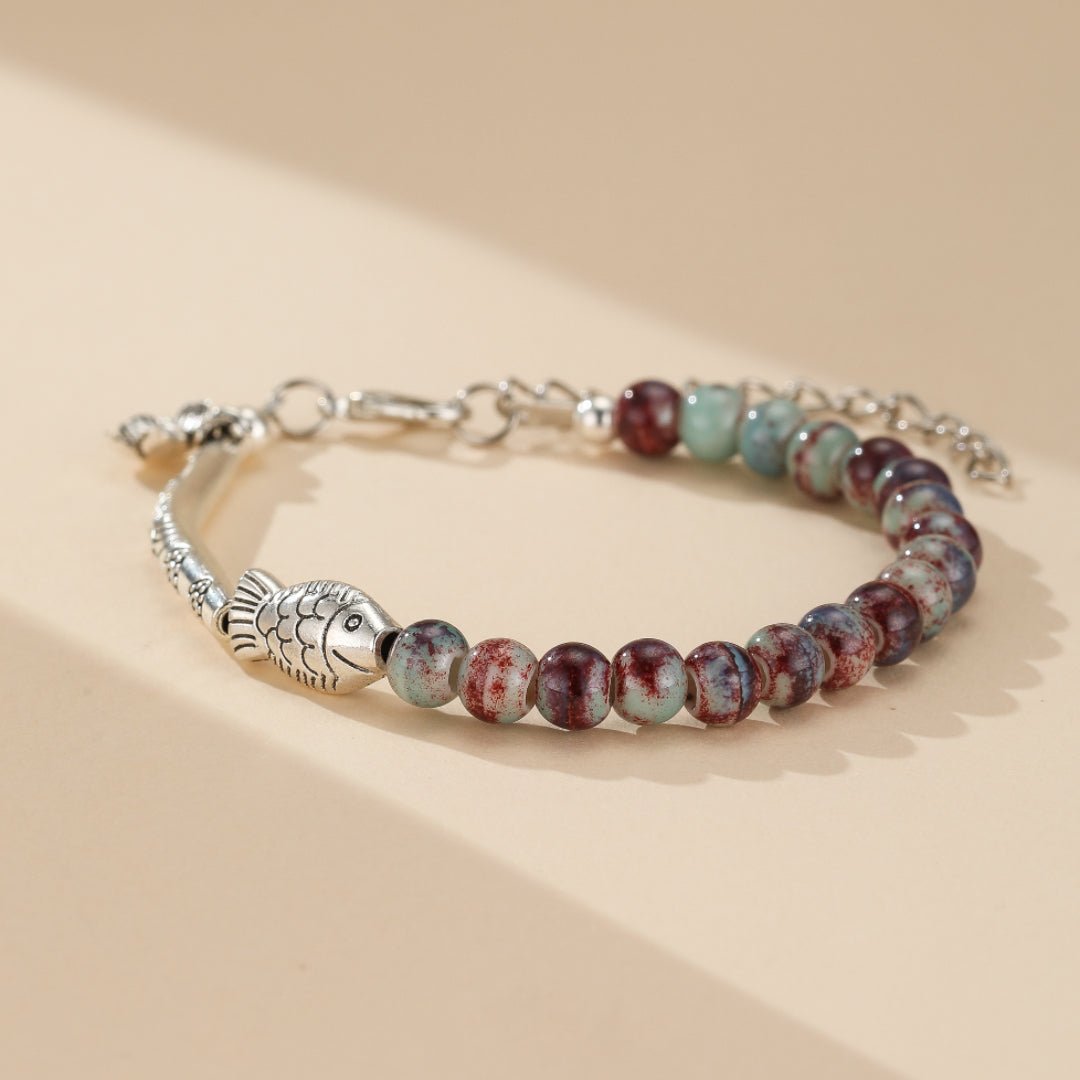 Bracelet Lotus Jaspe Poisson Argenté Protection Sagesse - Biloria