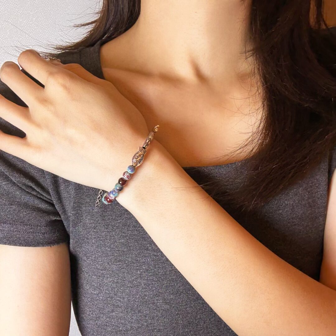 Bracelet Lotus Jaspe Poisson Argenté Protection Sagesse - Biloria