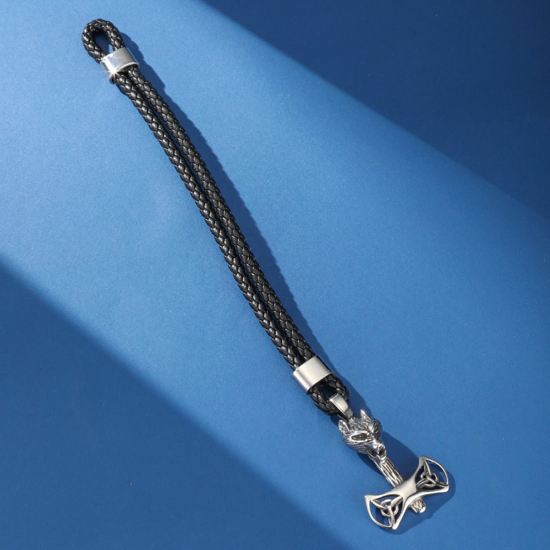 Bracelet Loup Cuir Noir Homme – Symbole Celtique - Biloria