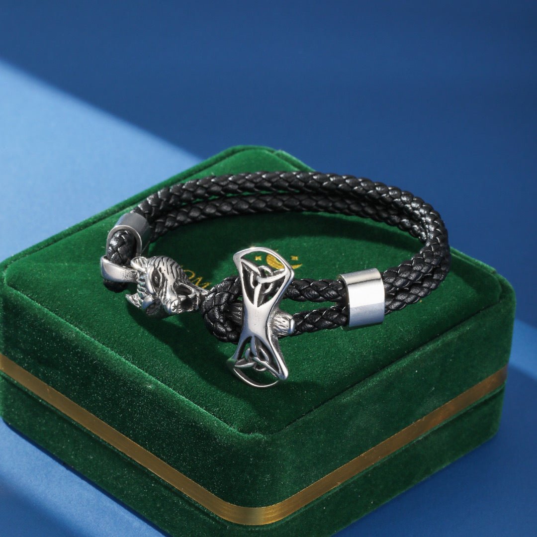 Bracelet Loup Cuir Noir Homme – Symbole Celtique - Biloria