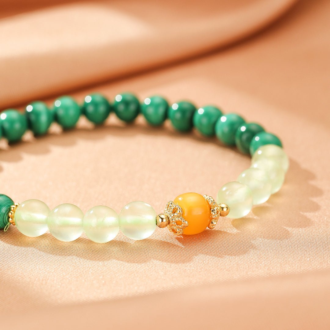 Bracelet Malachite Préhnite Ambre pour Harmonie et Sérénité - Biloria