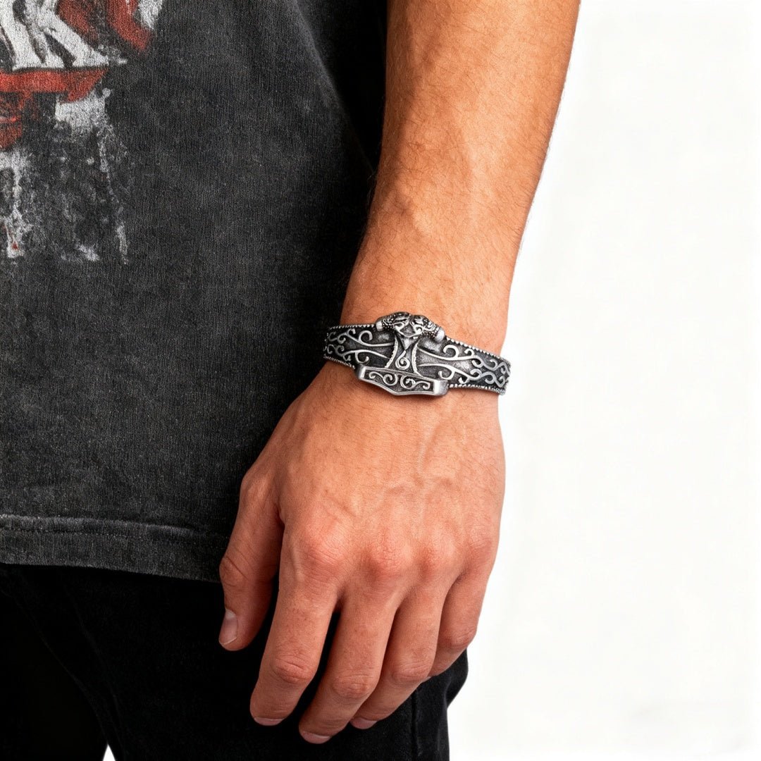 Bracelet Manchette Viking Marteau de Thor Acier Inoxydable - Biloria