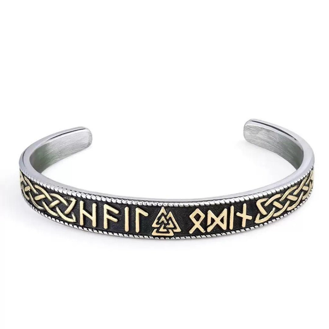 Bracelet Manchette Viking Runes Nordiques Acier - Biloria