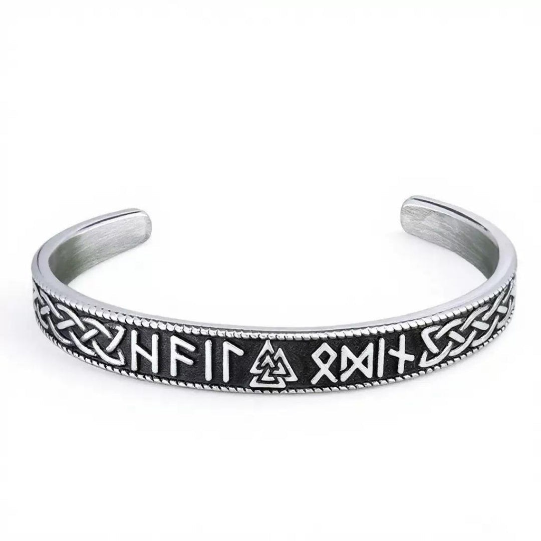 Bracelet Manchette Viking Runes Nordiques Acier - Biloria