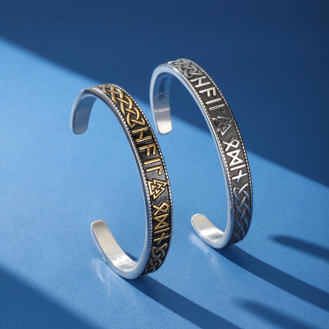 Bracelet Manchette Viking Runes Nordiques Acier - Biloria
