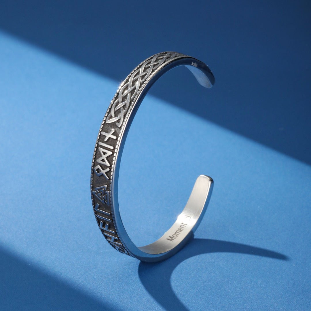 Bracelet Manchette Viking Runes Nordiques Acier - Biloria