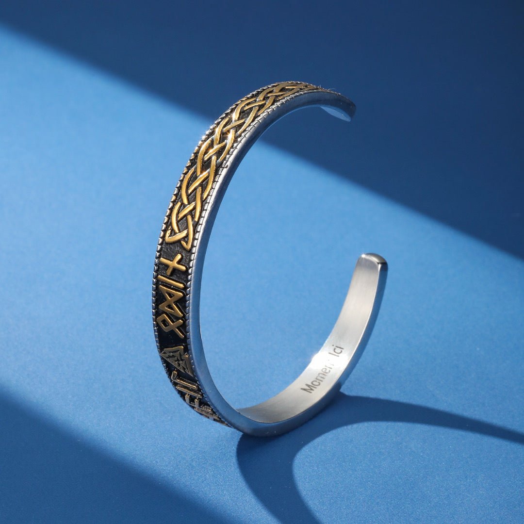 Bracelet Manchette Viking Runes Nordiques Acier - Biloria