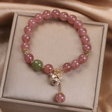 Bracelet Maneki-neko Quartz Fraise, Argent Plaqué Or - Biloria