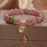 Bracelet Maneki-neko Quartz Fraise, Argent Plaqué Or - Biloria