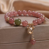 Bracelet Maneki-neko Quartz Fraise, Argent Plaqué Or - Biloria