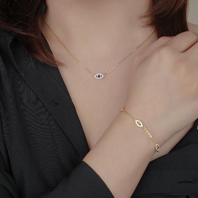 Bracelet Mauvais Œil Protecteur – Argent Plaqué Or, Zircons - Biloria
