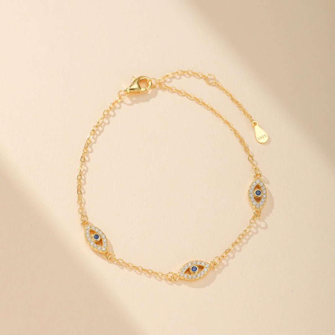 Bracelet Mauvais Œil Protecteur – Argent Plaqué Or, Zircons - Biloria