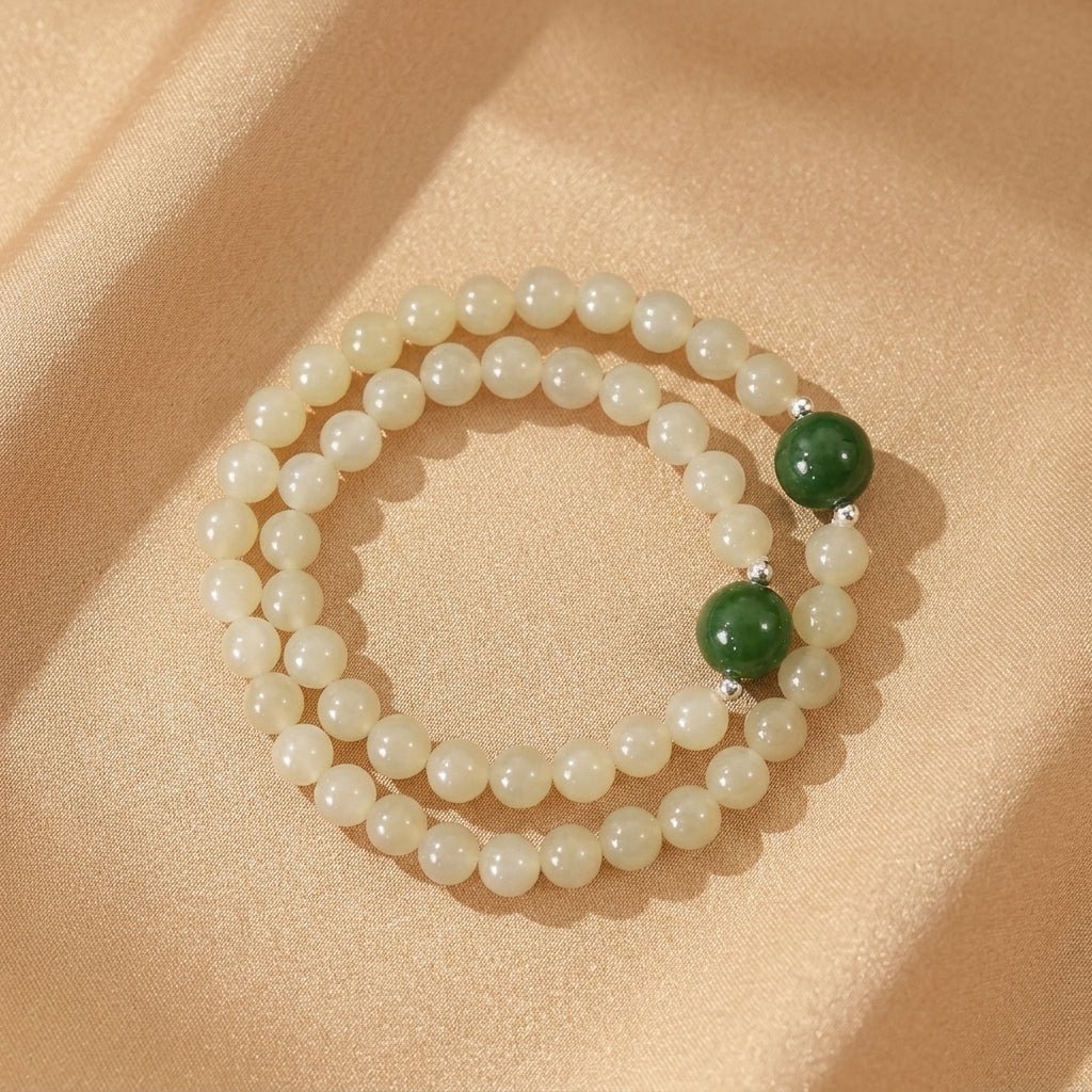 Bracelet Mère-Fille Jade Néphrite Argent S999 – Bijou Lien - Biloria
